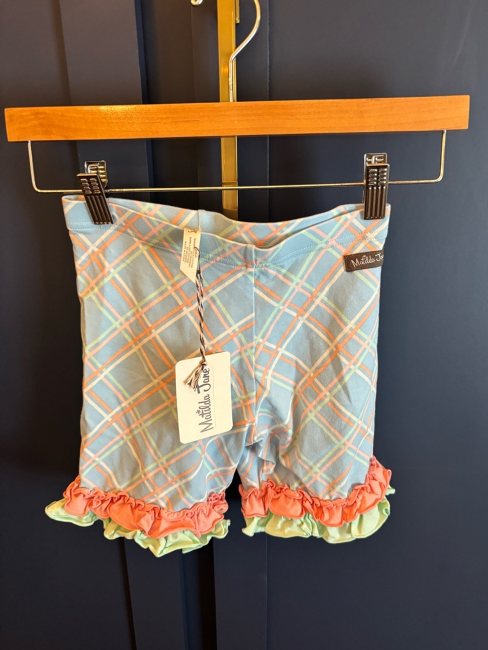 Buff Plaid Ruffle Shorts - Light Blue, Coral & Mint